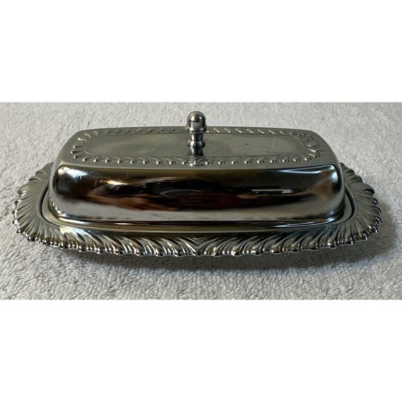 VTG Silver Plated Butter Dish/Crock Irvinware w/Lid/Cover & Glass Dish Insert - Picture 1 of 7